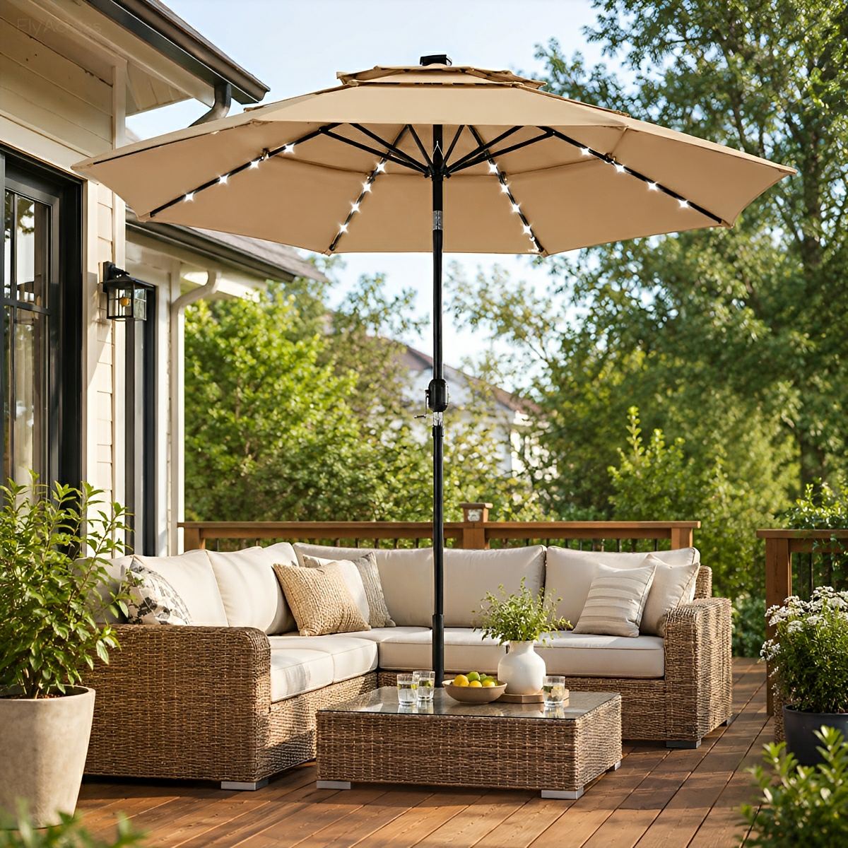 SolarCanopy 10FT 3-Tier Patio Umbrella with 32 LED Lights