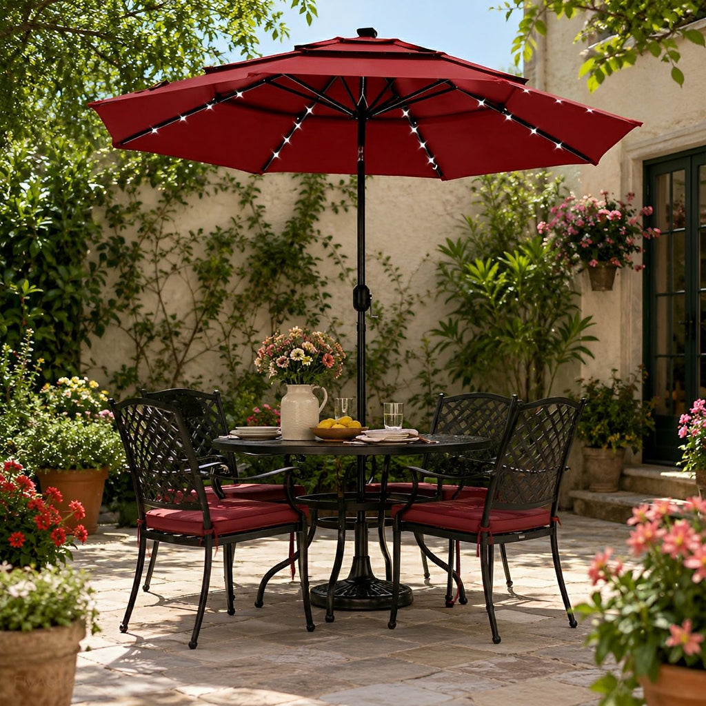SolarCanopy 10FT 3-Tier Patio Umbrella with 32 LED Lights