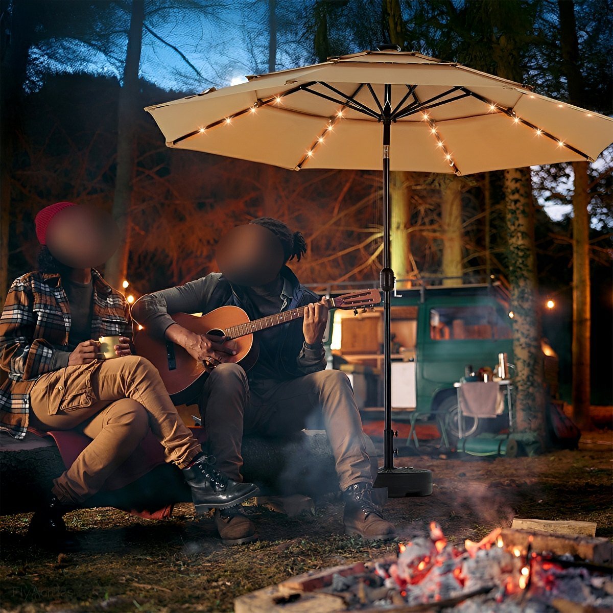 SolarCanopy 10FT 3-Tier Patio Umbrella with 32 LED Lights