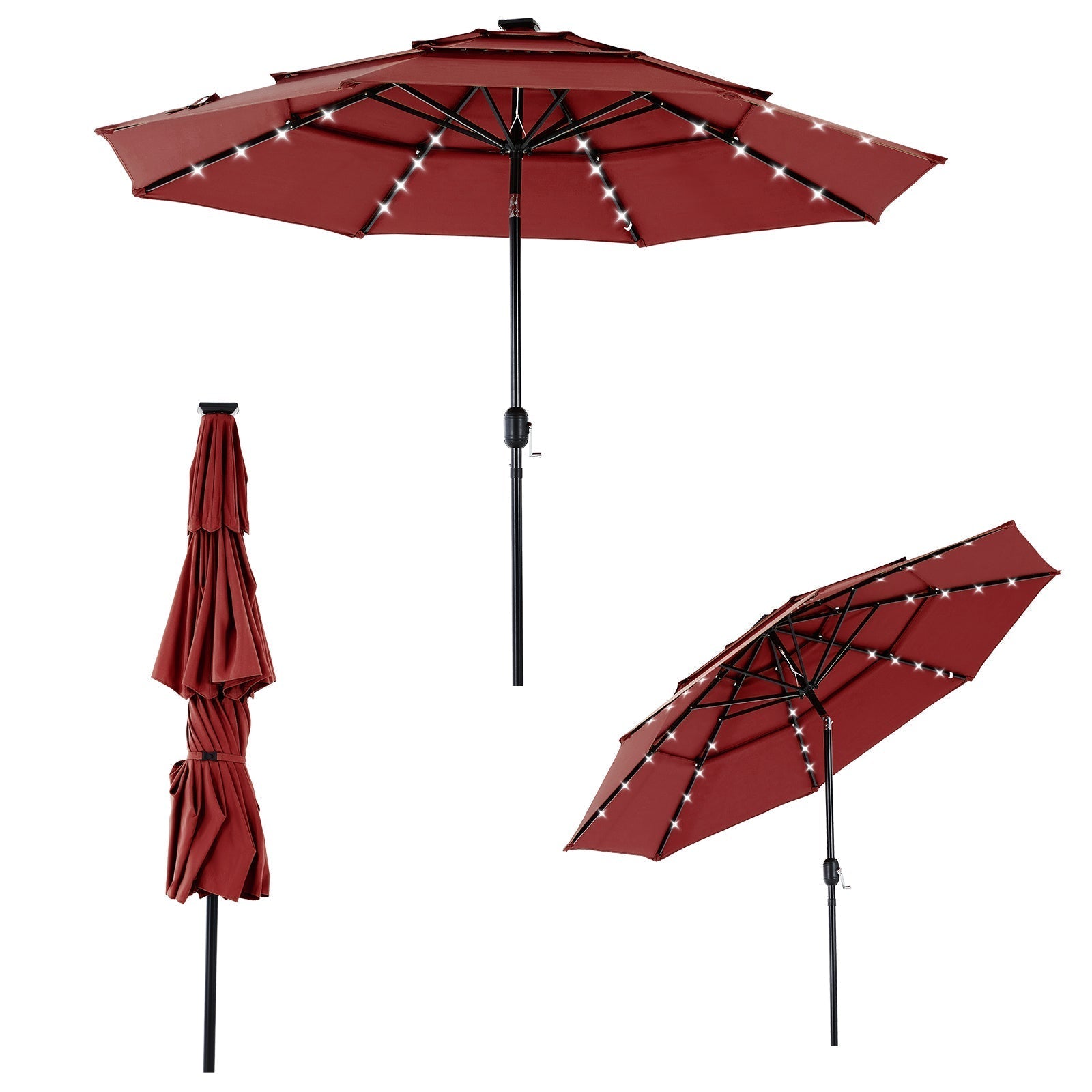 SolarCanopy 10FT 3-Tier Patio Umbrella with 32 LED Lights