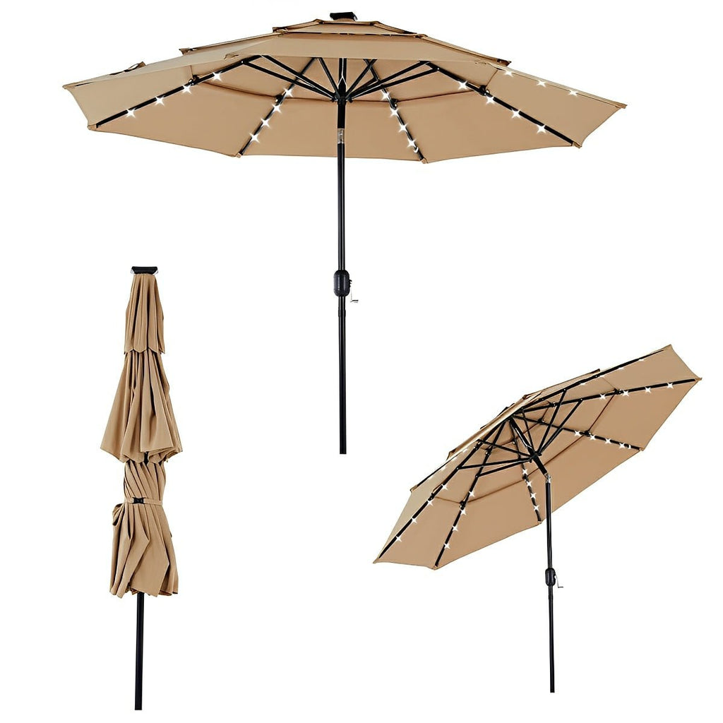 SolarCanopy 10FT 3-Tier Patio Umbrella with 32 LED Lights