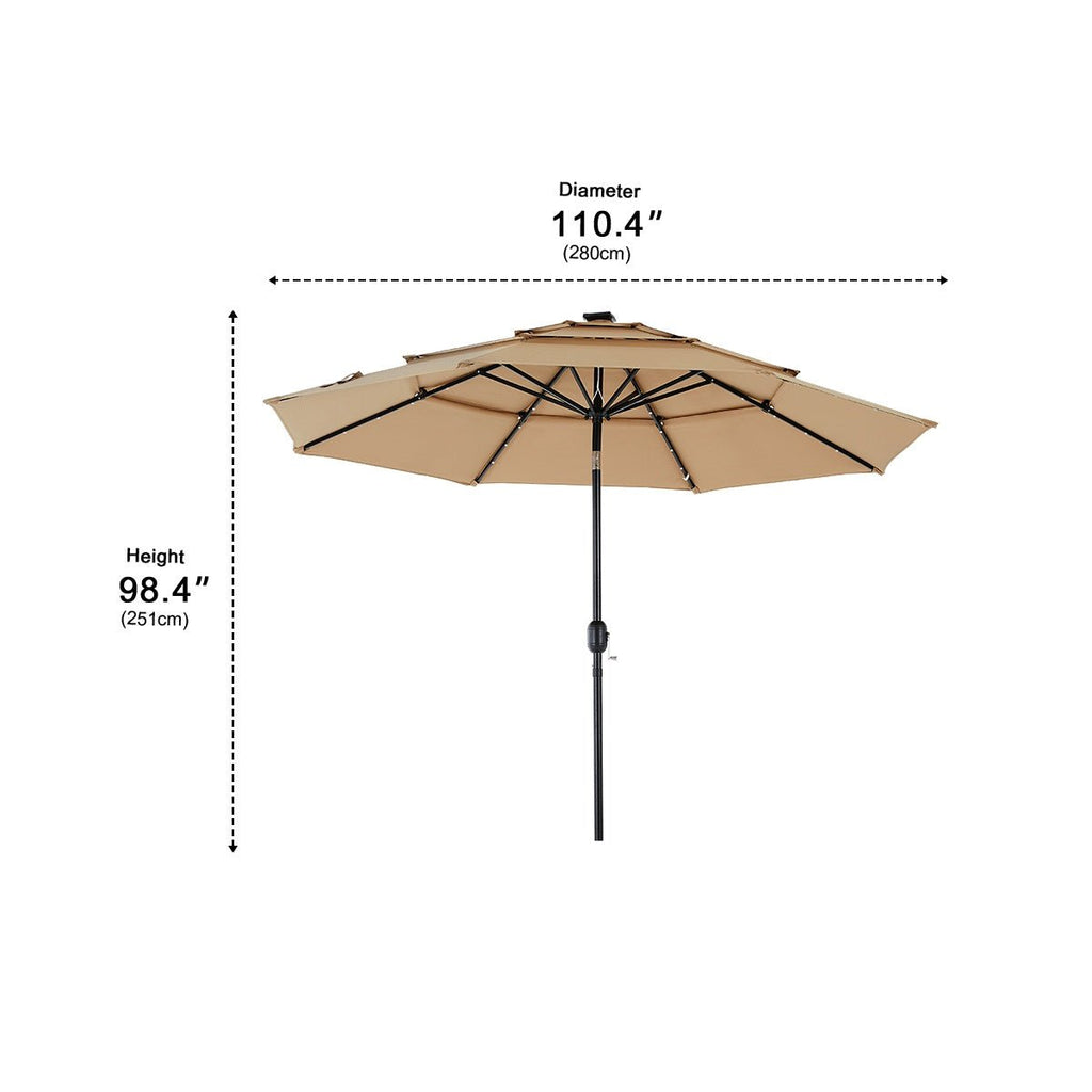 SolarCanopy 10FT 3-Tier Patio Umbrella with 32 LED Lights