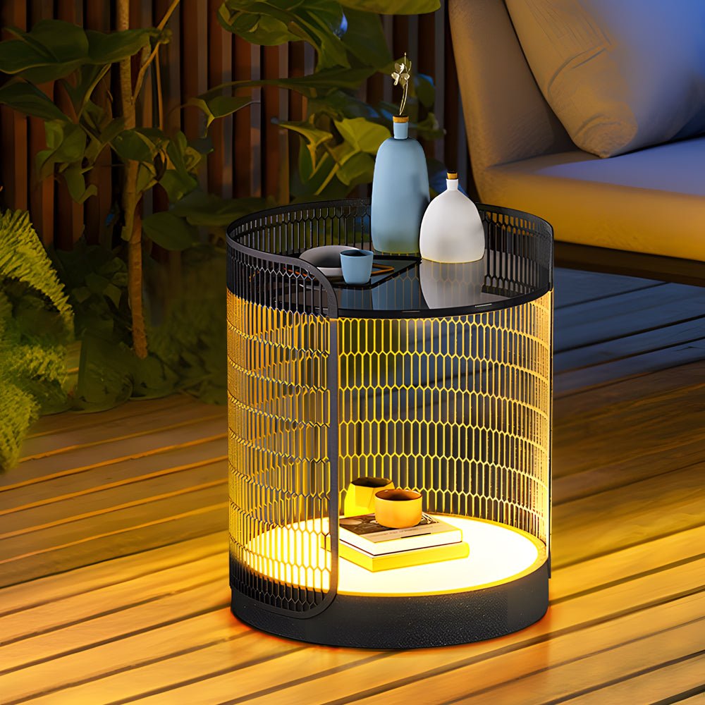 MeshGlow 19" Outdoor Floor Lamp with Table
