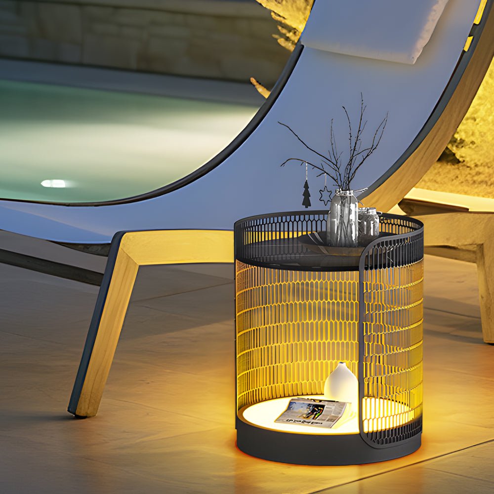 MeshGlow 19" Outdoor Floor Lamp with Table