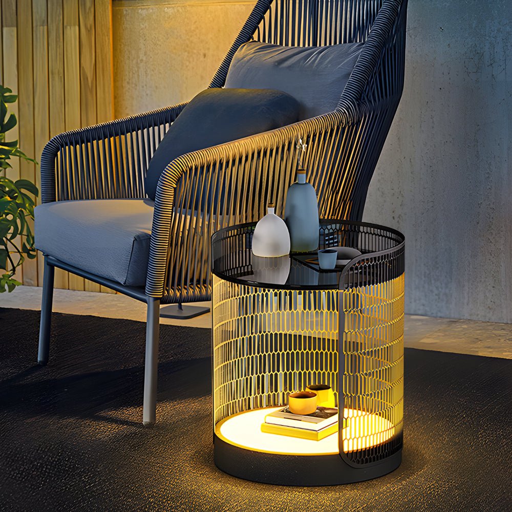 MeshGlow 19" Outdoor Floor Lamp with Table