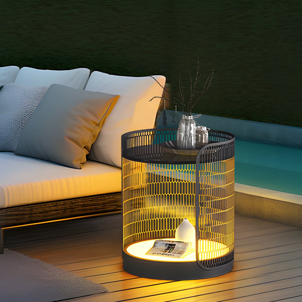 MeshGlow 19" Outdoor Floor Lamp with Table
