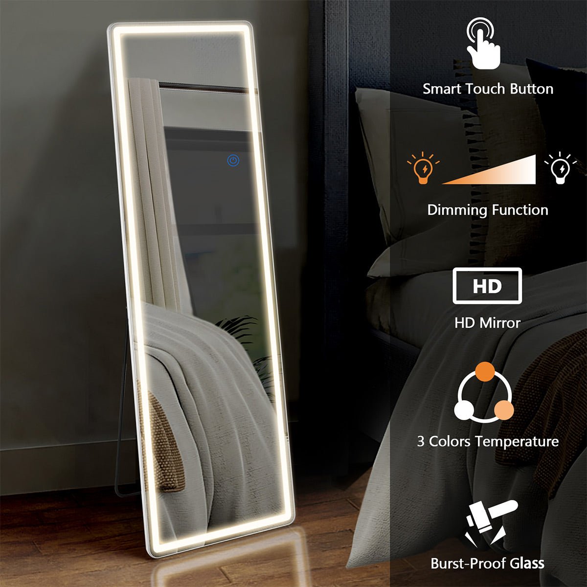 Lumina Dimmable LED Full-Length Floor Mirror with Stand