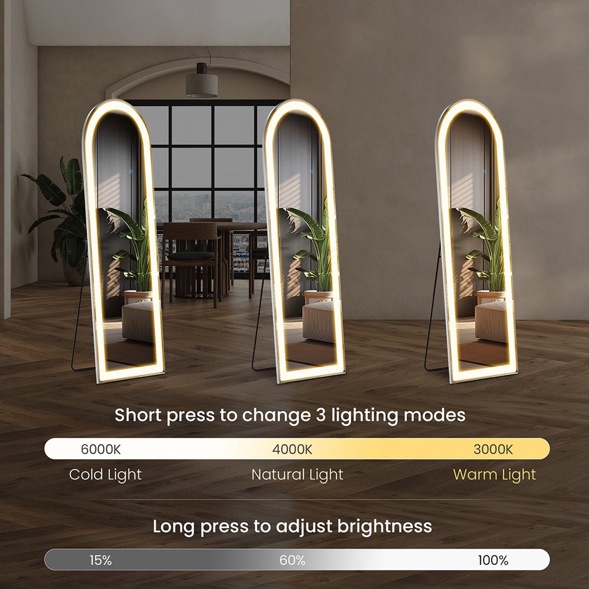 Lumina Dimmable LED Full-Length Floor Mirror with Stand
