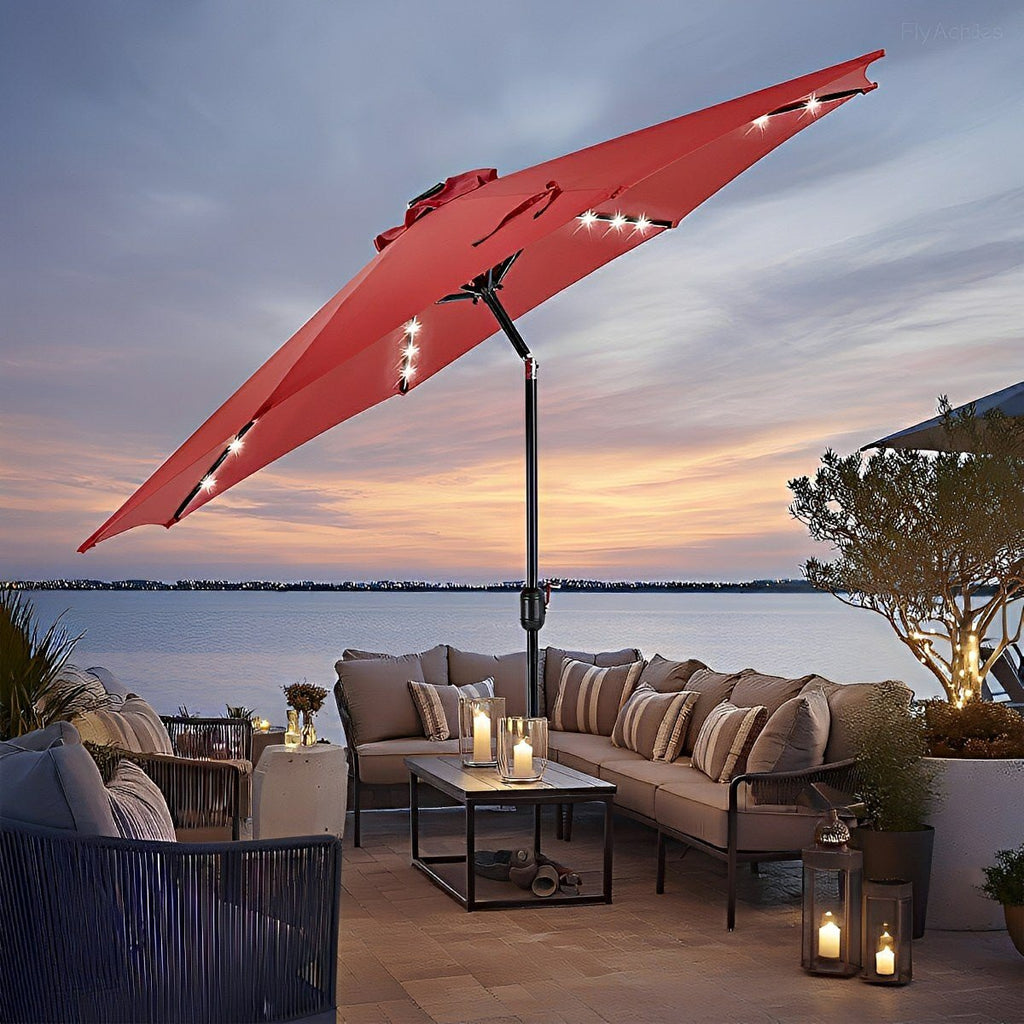 SolArc 9.5FT Solar LED Patio Umbrella with Tilt Adjustment