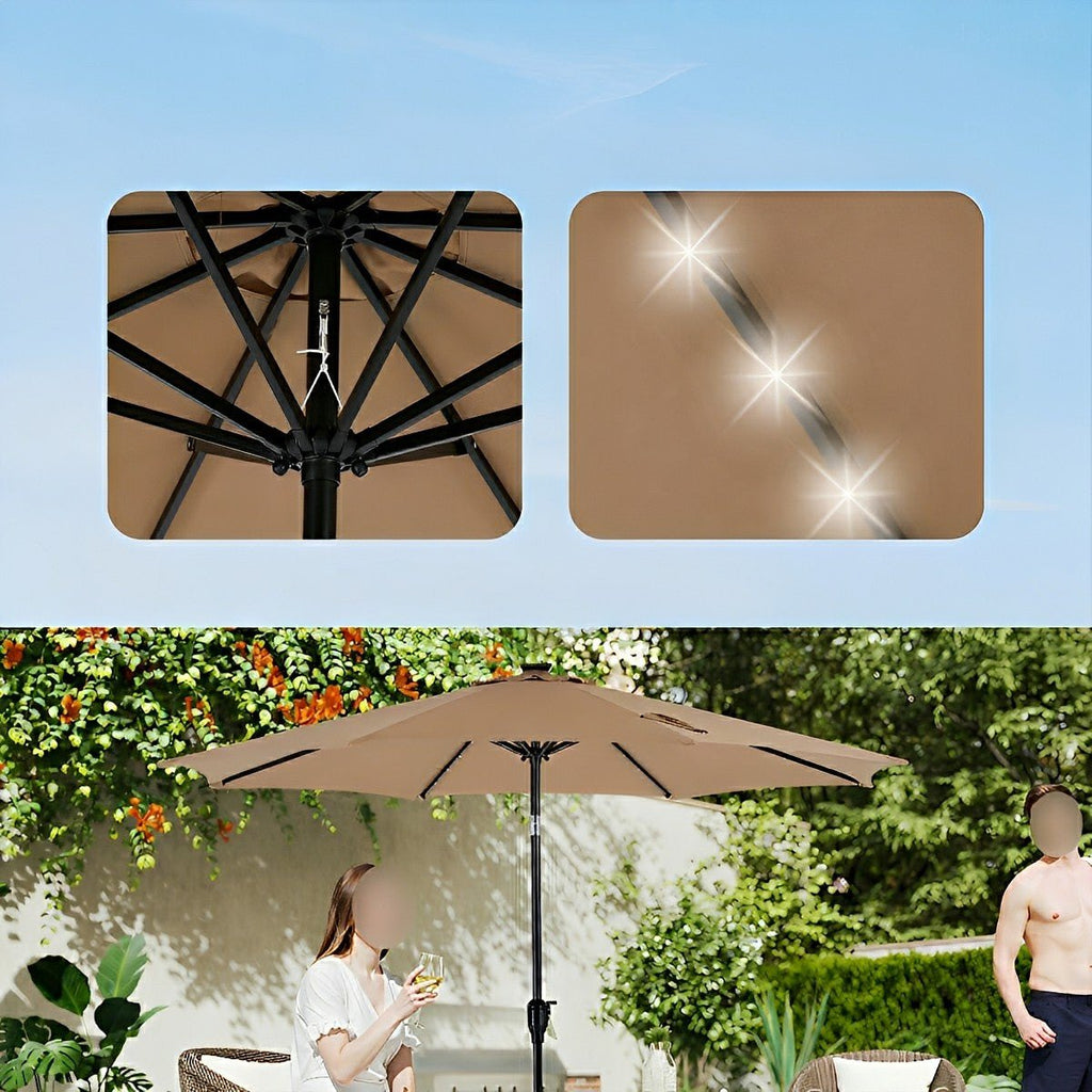 SolArc 9.5FT Solar LED Patio Umbrella with Tilt Adjustment