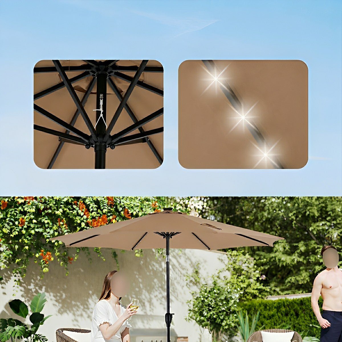 SolArc 9.5FT Solar LED Patio Umbrella with Tilt Adjustment