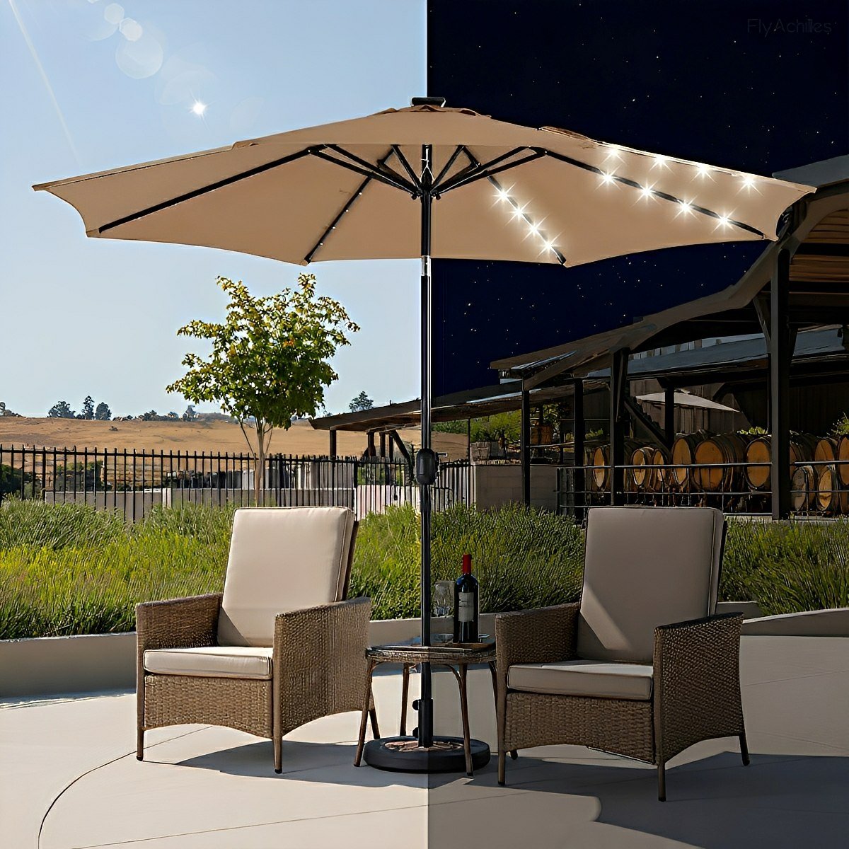 SolArc 9.5FT Solar LED Patio Umbrella with Tilt Adjustment