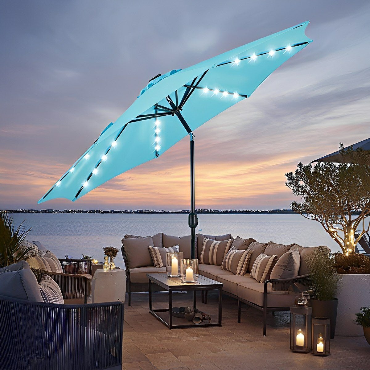 SolArc 9.5FT Solar LED Patio Umbrella with Tilt Adjustment