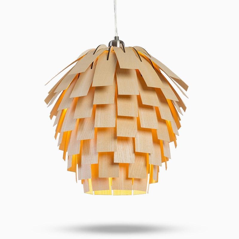 Artichoke Wood Rustic Pendant Light, 16''