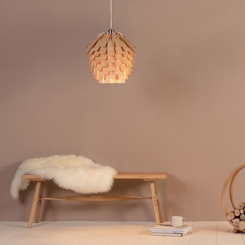 Artichoke Wood Rustic Pendant Light, 16''