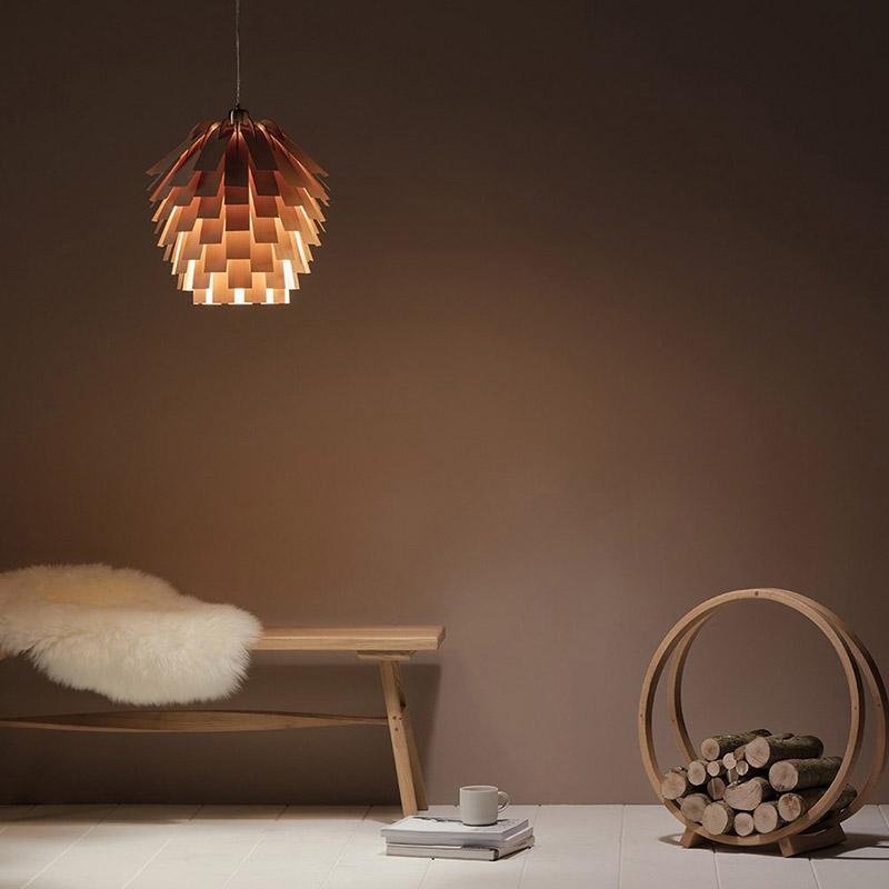 Artichoke Wood Rustic Pendant Light, 16''