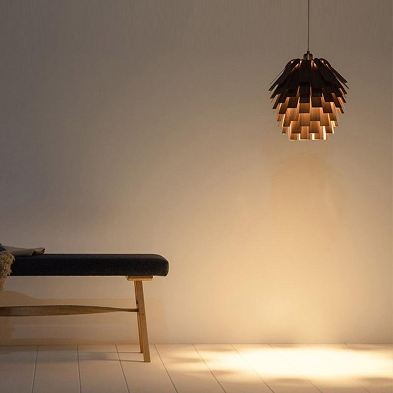 Artichoke Wood Rustic Pendant Light, 16''