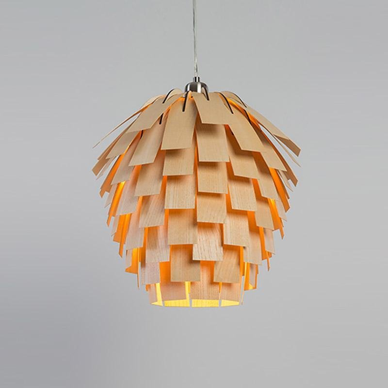 Artichoke Wood Rustic Pendant Light, 16''
