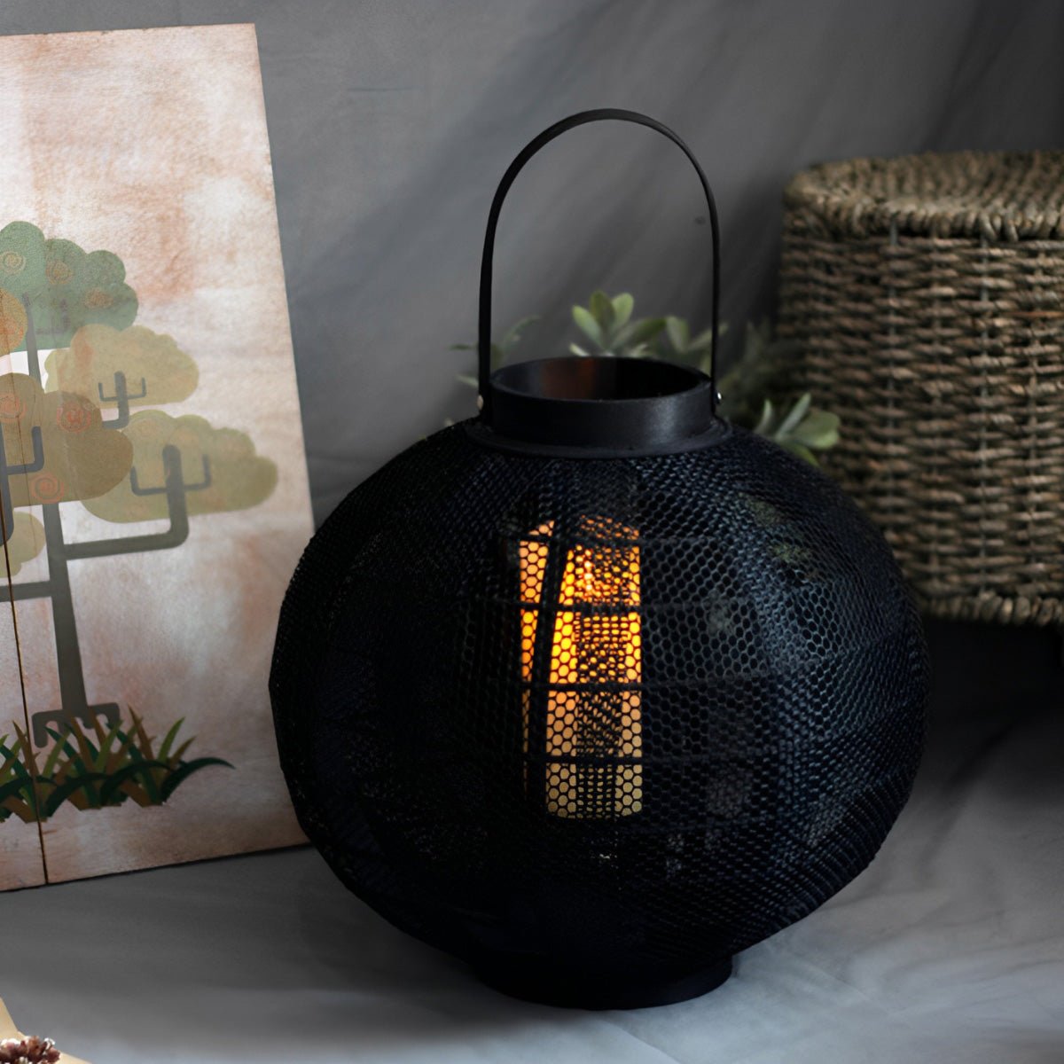 Emberglow Wood LED Candle Lantern Floor Lamp