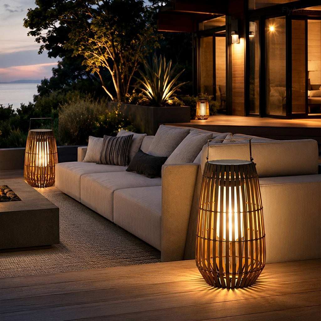 WovenGlow Handmade Rattan Hanging Lantern LED Outdoor Light