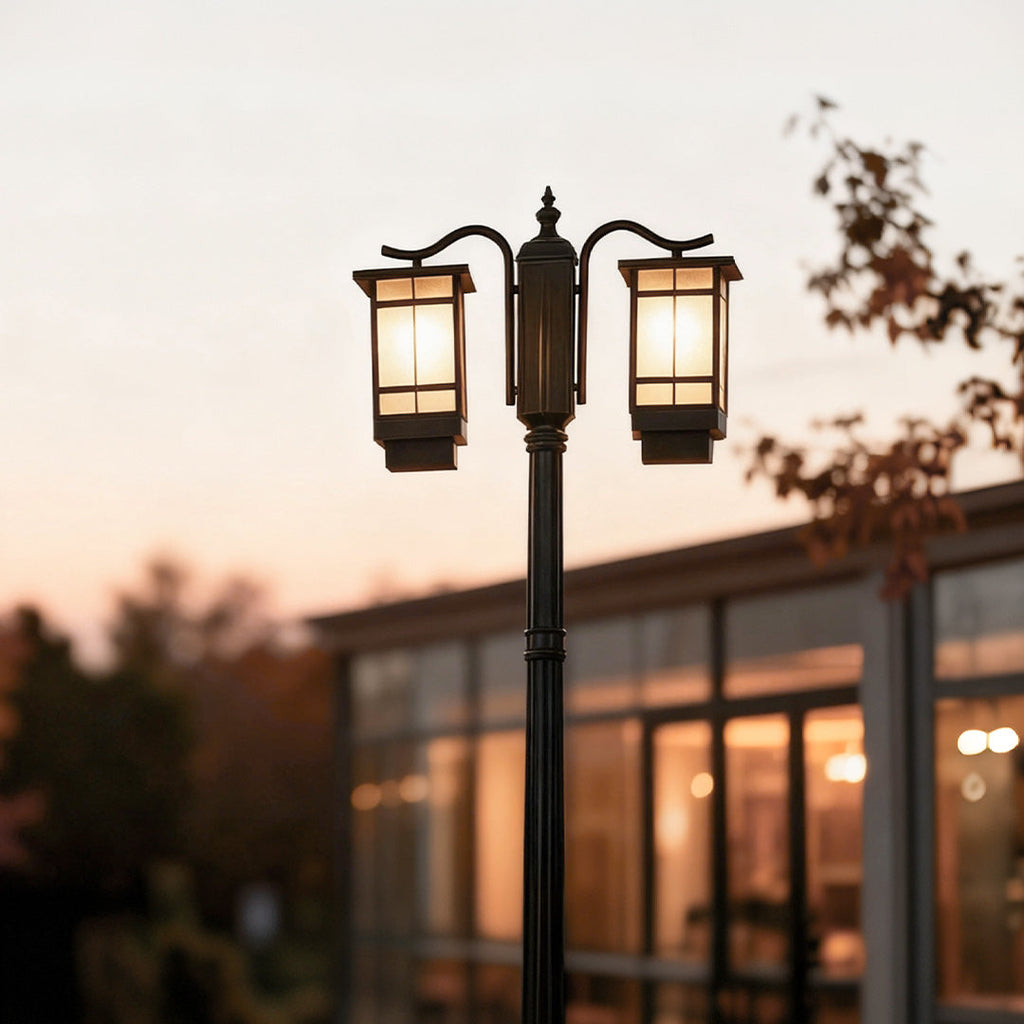 Duvane Twin-Head Black Outdoor Post Light